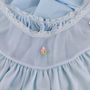 Chemise Nightgown Pale Blue Lace Embroidered Roses Nylon Shortie Babydoll S/M